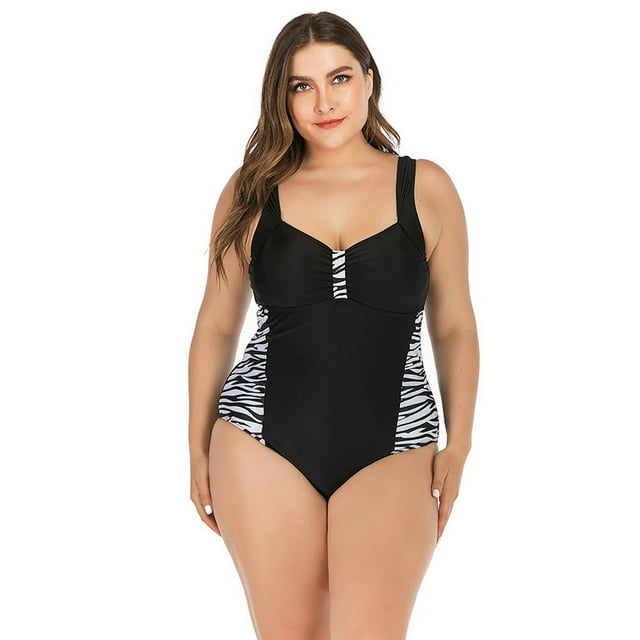 Wide Shoulder Straps Pads Backless Women Monokini Plus Size Patchwork Color One-piece Bikini Beachwear