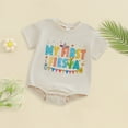 thumbnail image 2 of Otqutp Toddler Girls Bubble Romper First Birthday T Shirt Rompers Short Sleeve Letter Print Bodysuit Cute Summer Clothes, 2 of 3
