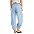 thumbnail image 6 of LEAVINGSUO Women's Cotton Linen Pants Drawstring Elastic Waist Straight Loose Fit Jogger Trousers with Cuffed Hem Light Blue S, 6 of 6