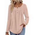 thumbnail image 4 of Long Sleeve Shirts for Women Fall Outfits Crew Neck Casual Tunic Tops Trendy Blouses Fashion Clothing Light Pink L, 4 of 6
