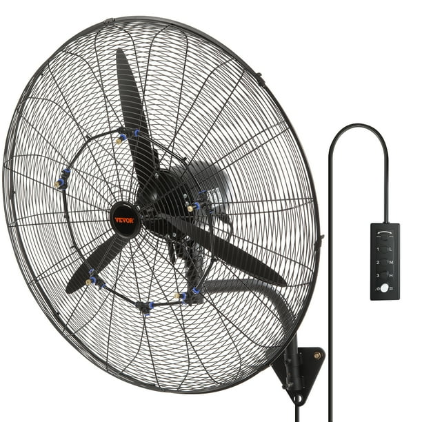 VEVOR Wall Mount Misting Fan 30 inch 3 speed High Velocity Max. 9500 CFM Waterproof Oscillating Industrial Wall Fan Commercial or Residential for