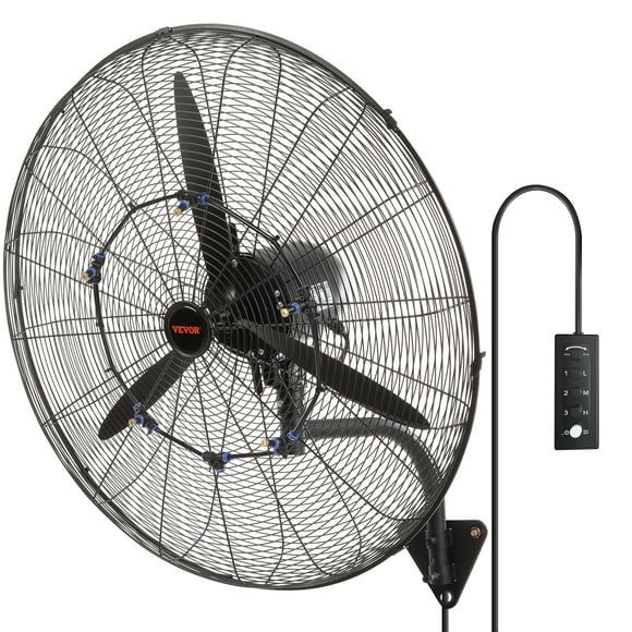 VEVOR Wall-Mount Misting Fan, 30 inch, 3-speed High Velocity Max. 9500 CFM, Waterproof Oscillating Industrial Wall Fan, Commercial or Residential for Warehouse, Greenhouse, Workshop, Black, ETL Listed