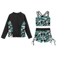 thumbnail image 3 of YONGHS Girls 3 Piece Rash Guard Tankini Set Floral Bikini with Long Sleeve Zip Shirt Swimwear Bathing Suit Black-B 10, 3 of 7