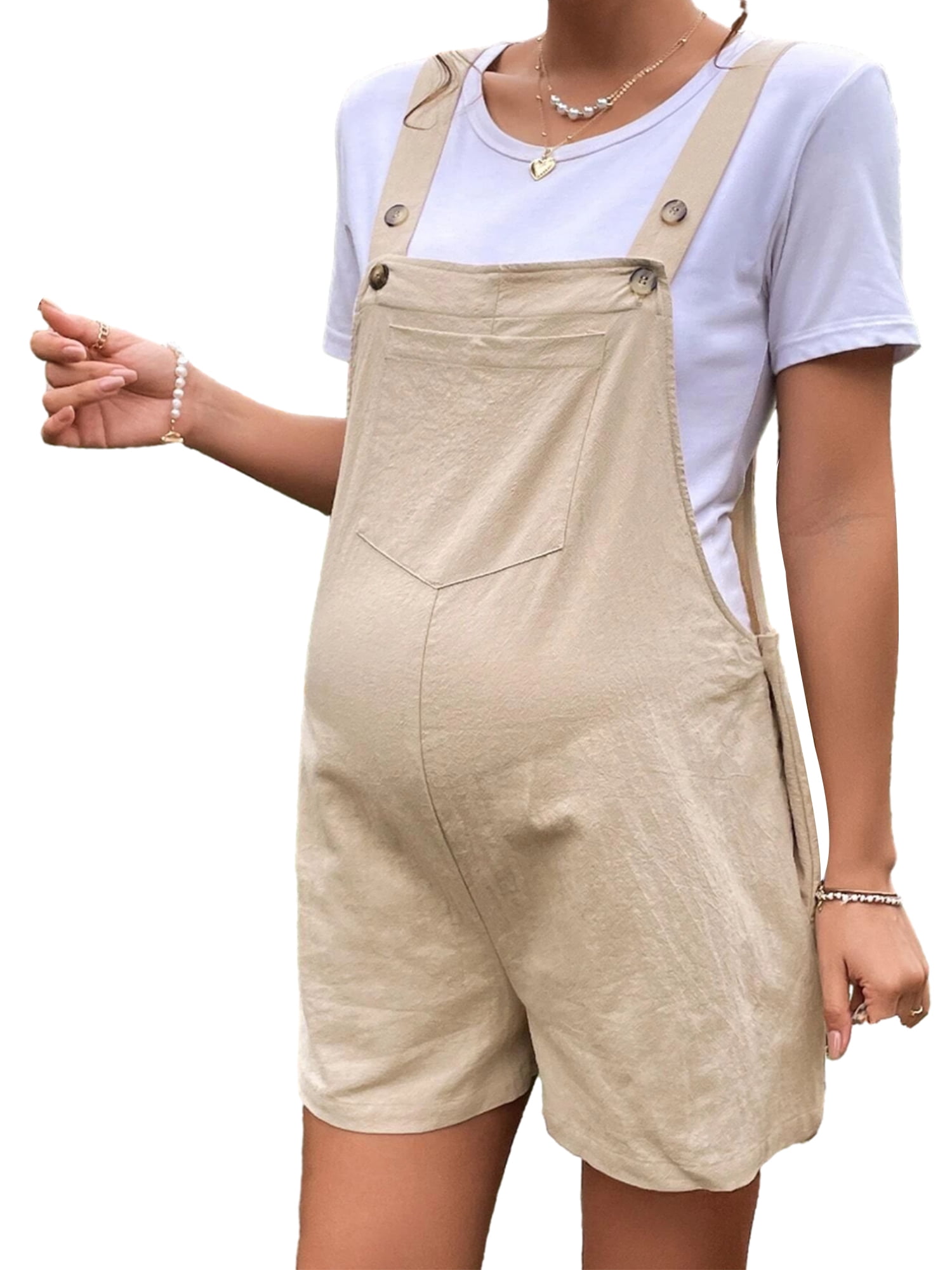 Eyicmarn Maternity Overalls Shorts Solid Color Summer Sleeveless