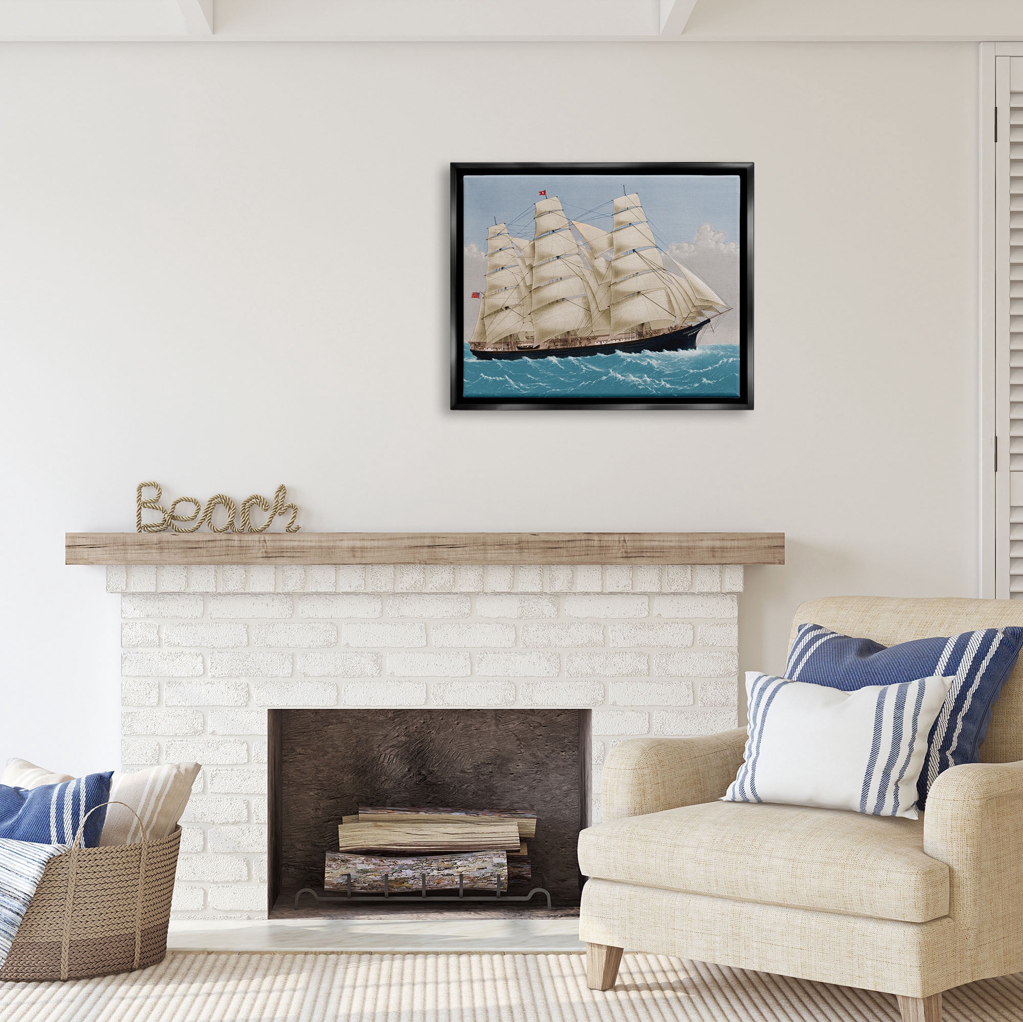 Stupell Industries Nautical Ship Sailing Transportation Painting Black Floater Framed Art Print Wall Art, 31 x 25