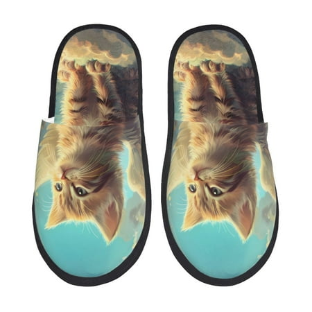 Balery Sunshine Cloud Cute Cat Slient Indoor Furry Fleece Comfort House Shoes Soft Non-Slip Home Shoes Cotton slippers House Slippers-- Medium