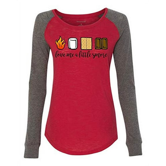 Love Me A Little Smore Valentine's Day Women's Raglan Long Sleeve Shirt-Red/Granite-Large