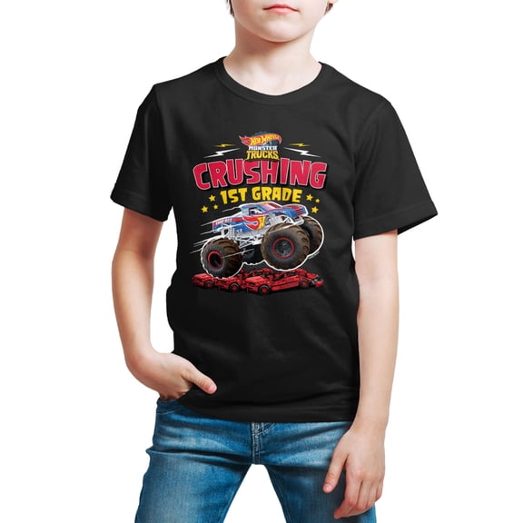 Hot Wheels - Monster Trucks Crushing 1st Grade Boys' Short Sleeve Graphic T-Shirt