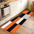 thumbnail image 3 of Orange Black Patchwork Washable Runner Rugs 2'x6', Abstract Geometric Art Low Pile Throw Entryway Rug Non-Slip Sturdy Edge Binding Carpet for Indoor Bedside Entrance Bedside, 3 of 9