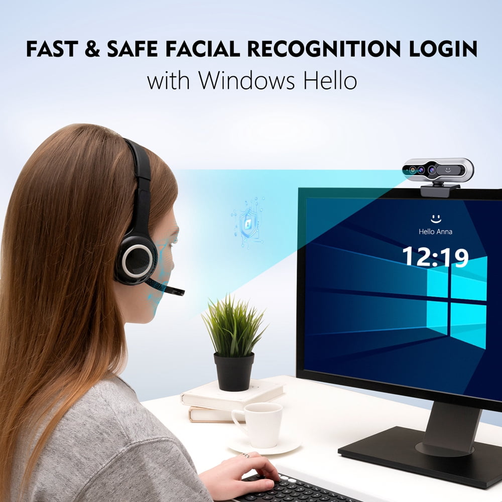 TOALLIN 2K Webcam with Windows Hello, Facial Recognition, Auto-Focus, 5MP QHD USB Camera with Microphone, Noise-Canceling, Privacy Shutter for PC & Laptop