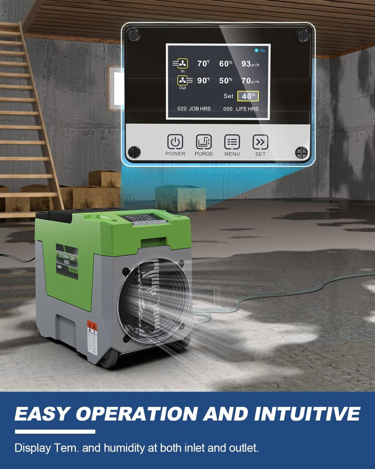AlorAir 180 PPD LGR Commercial Dehumidifier with Pump, 28 Gallons Heavy Duty Industrial Water Damage Restoration Dehumidifier for Homes Basements, Garages, and Job Sites, Green