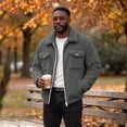 thumbnail image 6 of WIZUTIZ Men's Sherpa Lined Trucker Jacket Stand Collar Full Zip Fall Winter Warm Fuzzy Outerwear Coat, 6 of 9