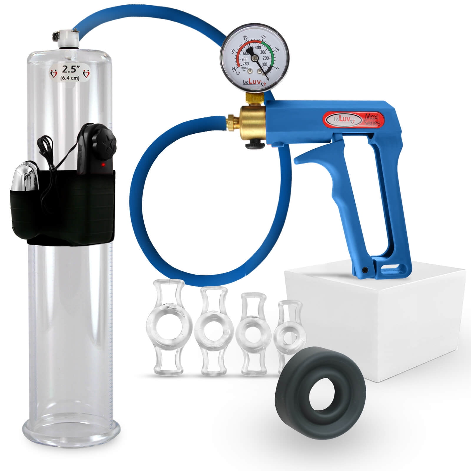 LeLuv Premium Vibrating Penis Pump Maxi Blue + Gauge Upgraded