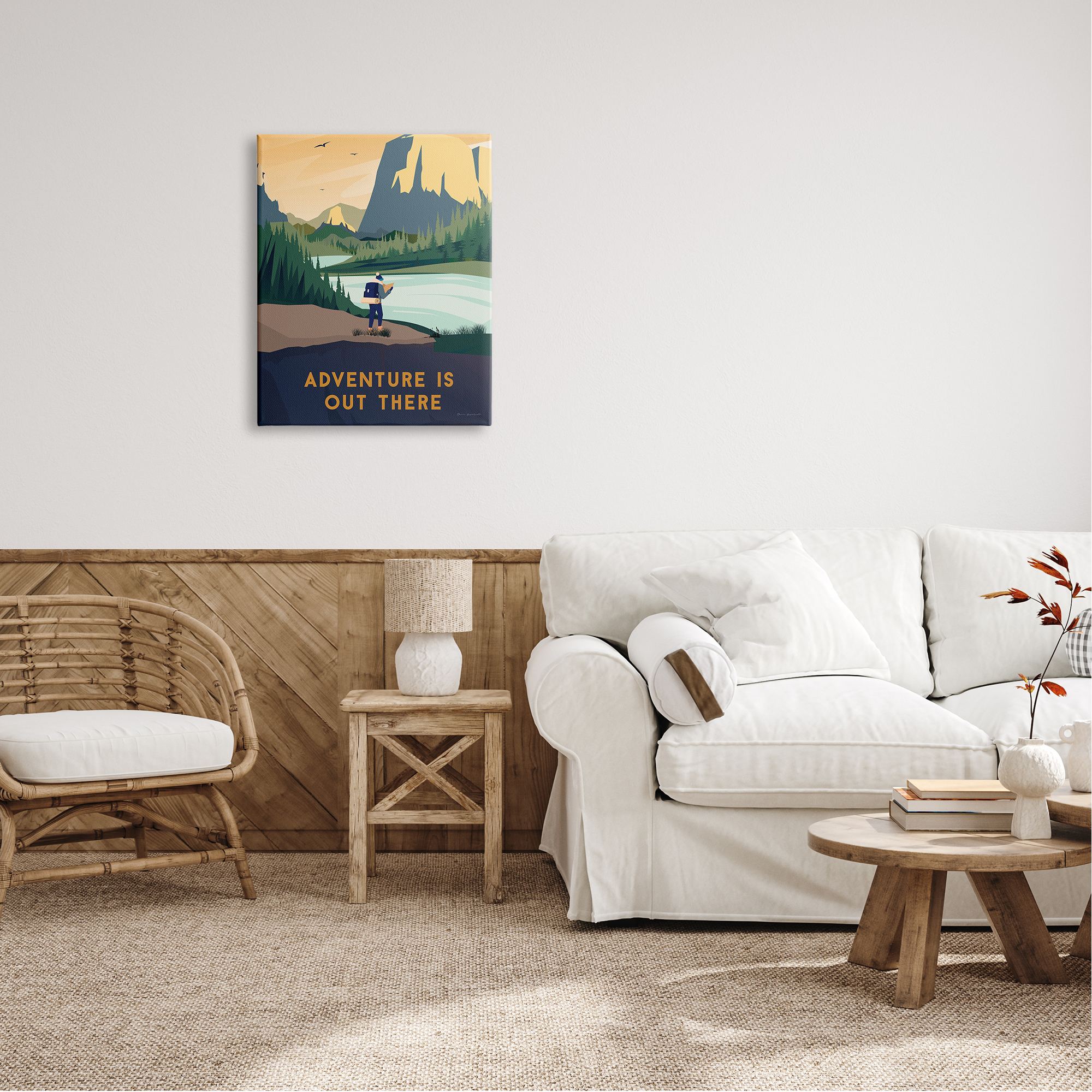 Stupell Industries Adventure Quote Mountain Canyon Hiking Person Illustration Canvas Wall Art, 24 x 30, Design by Omar Escalante