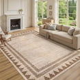 thumbnail image 2 of Area Rug 9x12 Geometric Bordered Solid Washable Rug – Modern Low Pile Non Shedding Carpet with TPR Non Slip Backing, Soft Neutral Floor Mat for Living Room, Bedroom & Nursery, 2 of 9