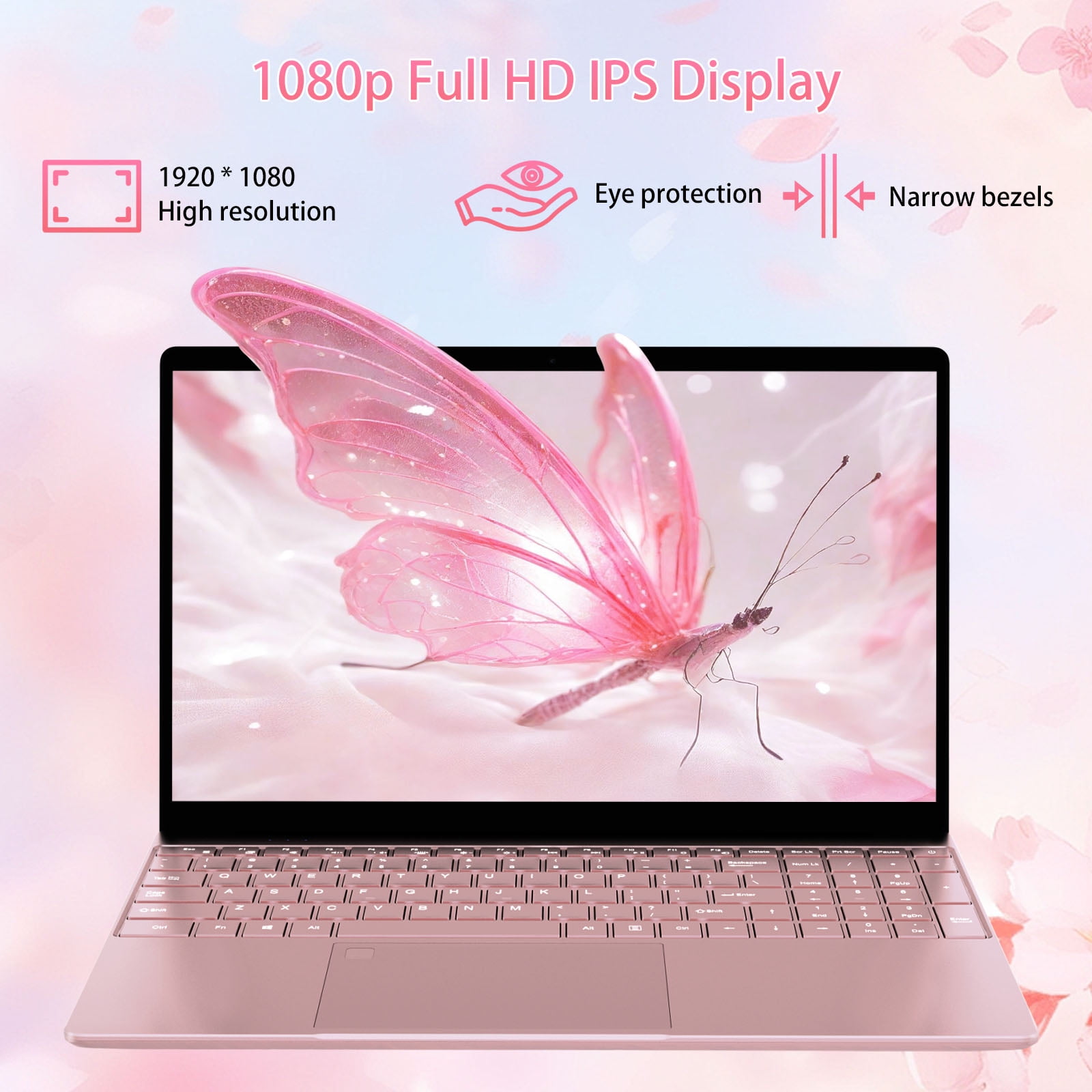 Molegar 15.6" Fhd Business Laptop, Intel Celeron N5100, 8GB RAM, 256GB SSD, Fingerprint Reader, Bluetooth 5.0, Windows 11, Pink