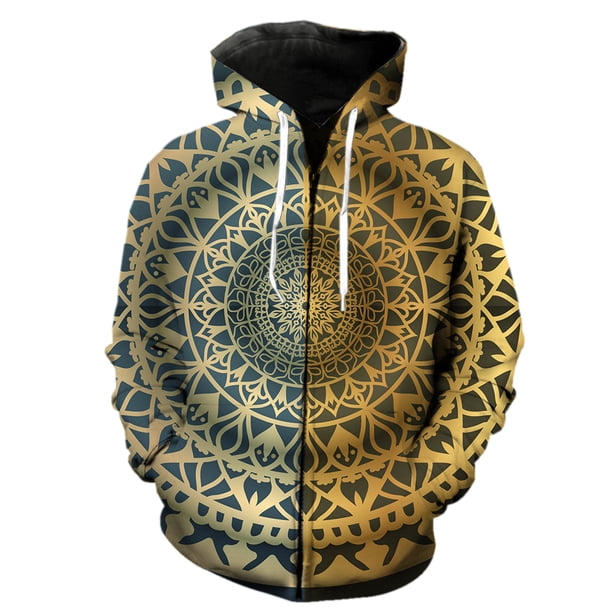 Sudadera con capucha y cremallera de mandala para hombre, estilo Harajuku, informal, unisex, con estampado 3D, de manga larga, de gran tamaño, estilo hip hop, con chaquetas y capucha.