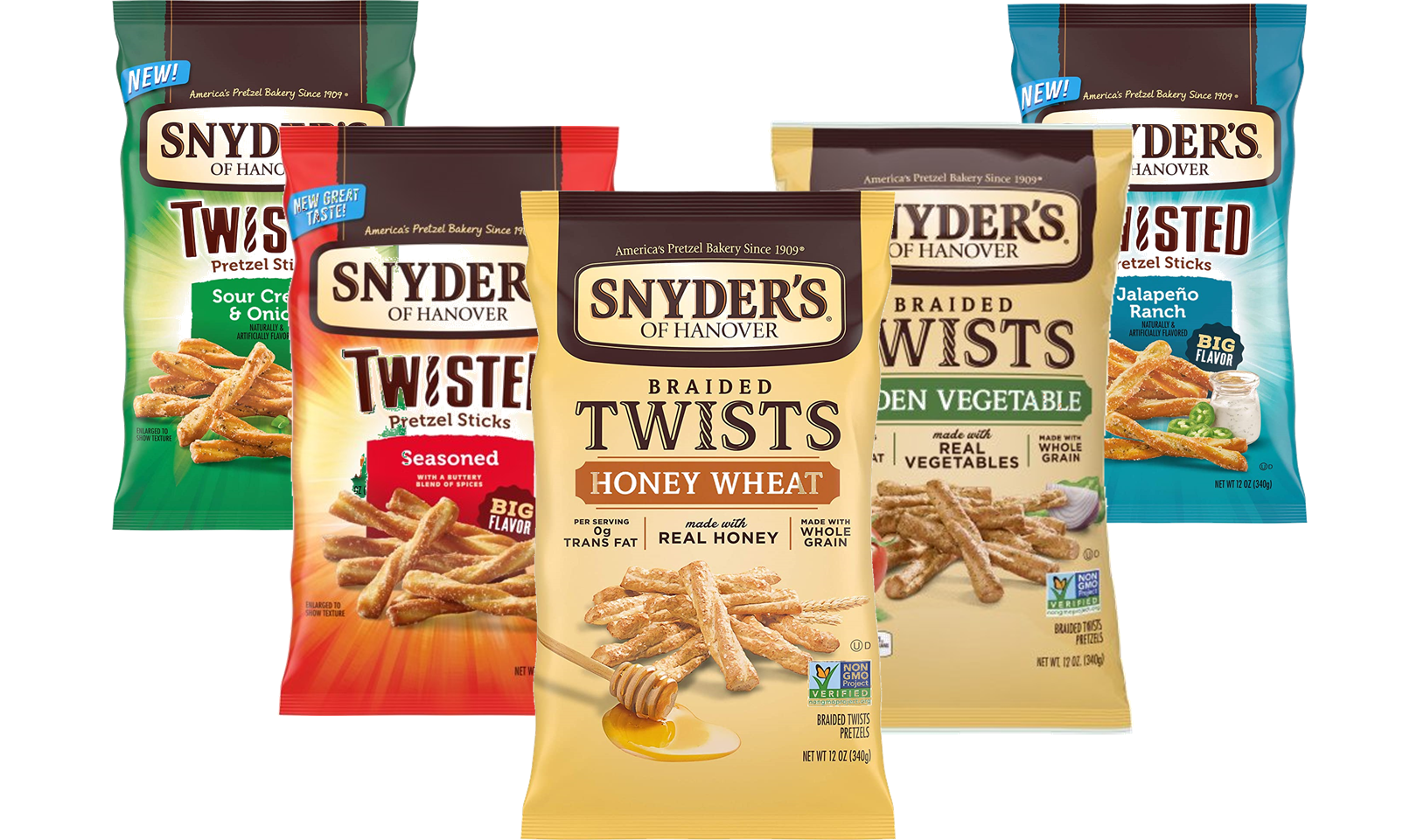 Snyder's of Hanover Pretzels Braided Twists Variety 5Pack, 12 Ounce