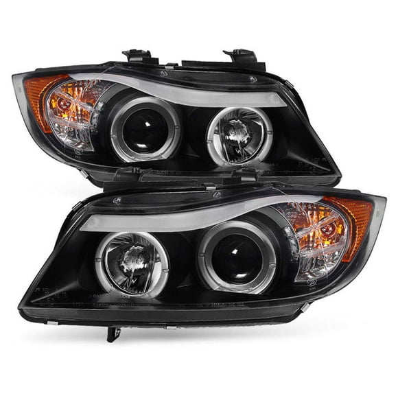 ACANII - For [Halogen Model] 2006-2008 BMW E90 3-Series Sedan LED Halo Black Projector Headlights Headlamps Assembly