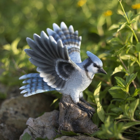 SOREAL Blue Blue Jay on stump | Handcrafted Decorative Bird Statue for Home & Garden | Premium Polyresin, Weather-Resistant Indoor/Outdoor Decor
