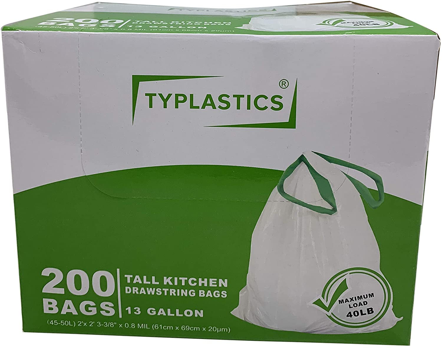 Doryh 2.5 Gallon White Drawstring Trash Bags 2 Rolls/120 Counts 