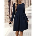 thumbnail image 5 of Women's Casual Sweater Dress Crew Neck Knit Long Sleeve Dress A-Line Knee Length Fall Winter Dress Dark Blue M, 5 of 7