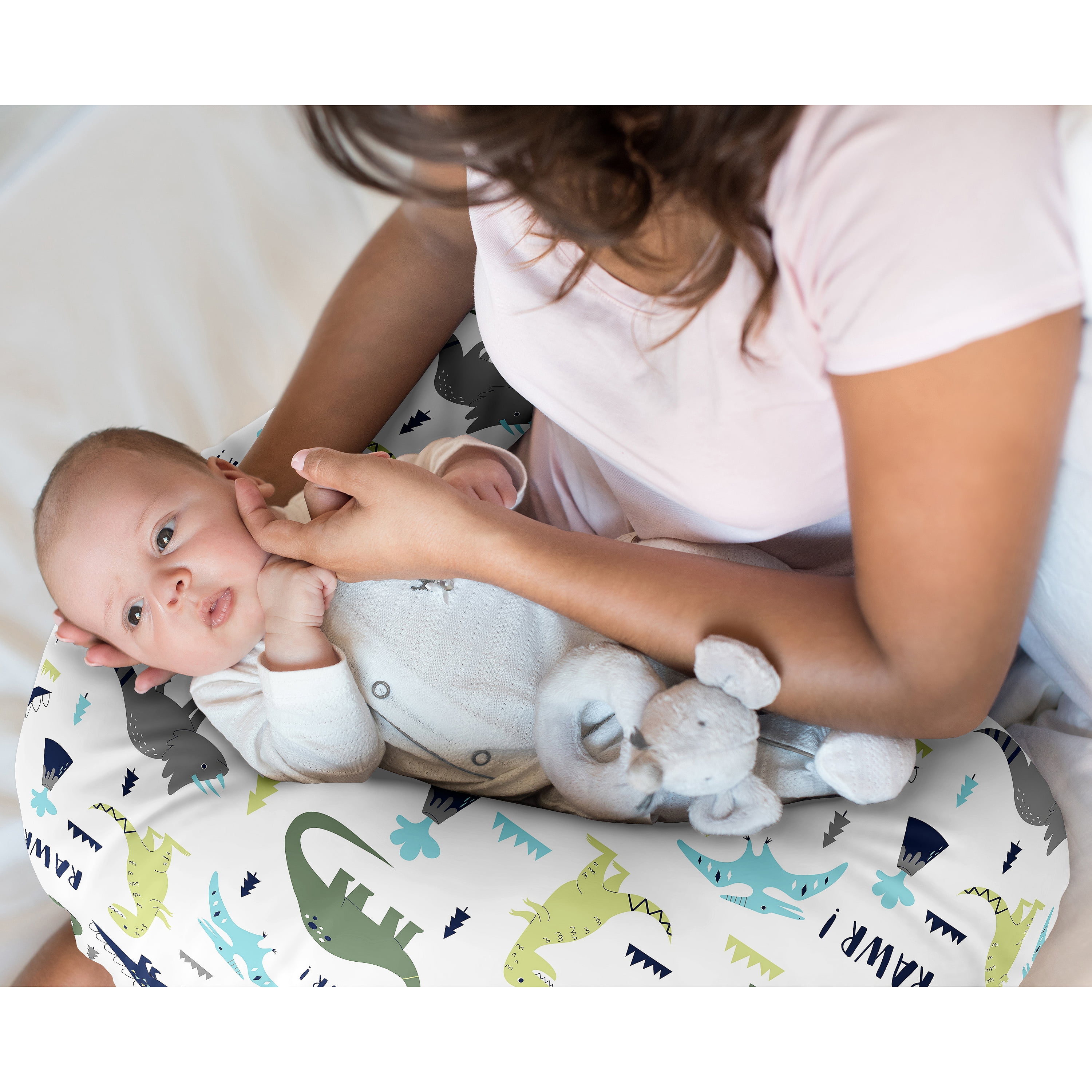 Sweet Jojo Designs Mod Dinosaur Blue Green and Grey Nursing Pillow Cover Case (Pillow Not Included) (Pillow NOT Included)