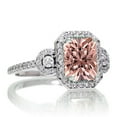 thumbnail image 2 of 1.5 Carat Emerald Cut Three Stone Morganite Halo Diamond Ring on 10k White Gold, 2 of 2