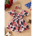 thumbnail image 4 of Musuos Baby Girl 4th of July Outfit, 3 6 9 12 18Months Star Print Puff Sleeve Shirred Romper Dress Bow Headband Summer Set for Infant, 4 of 10