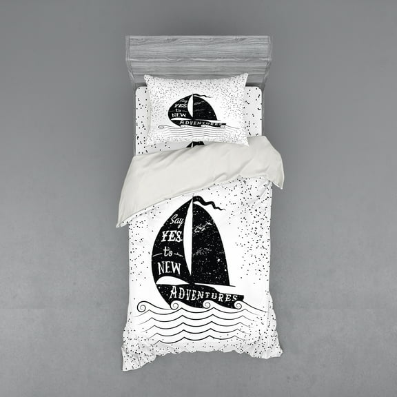 Ambesonne Nautical Bedding Set 3 Pcs, Say Yes to Adventure, Twin XL, Black and White