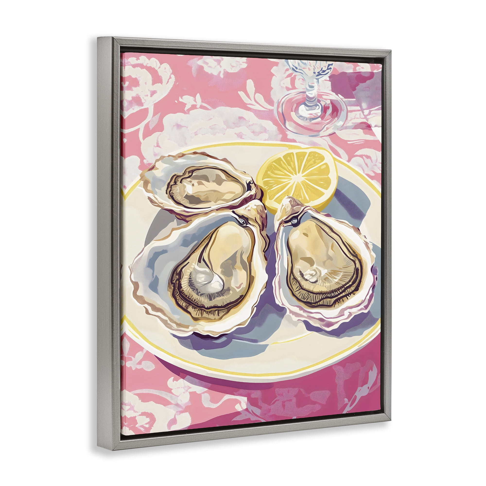 Stupell Industries Plated Oysters & Lemons Gray Framed Floater Canvas Wall Art, design by The Prints Vibe