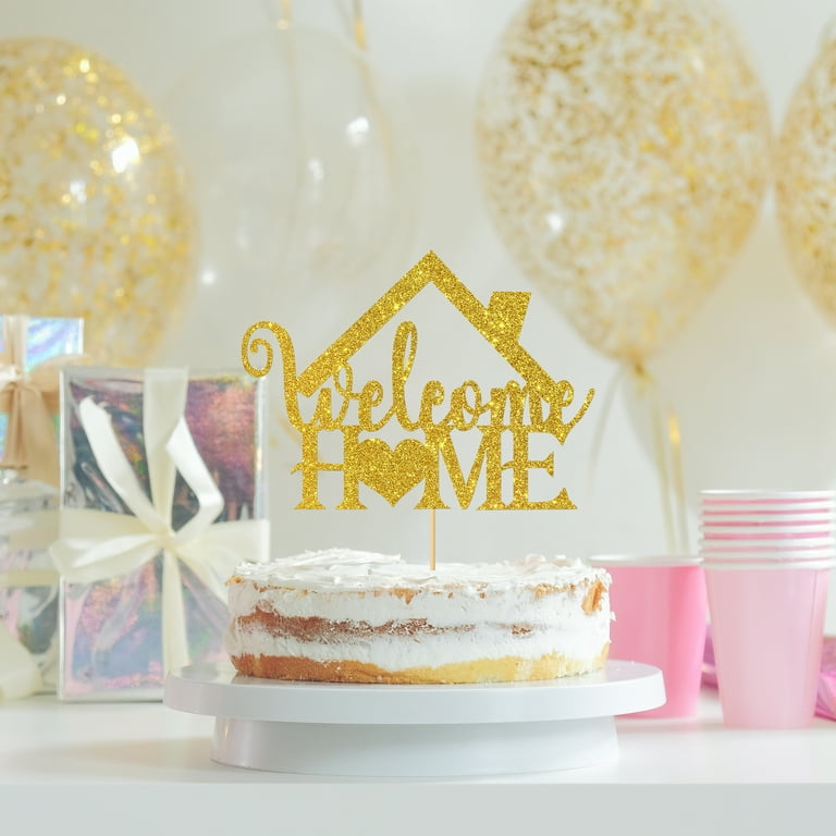 Gold Glitter Welcome Home Cake Topper - Home Party Decoration - Welcome Sign - New Home/new Baby/retiring from The Army/return from Maternity Party