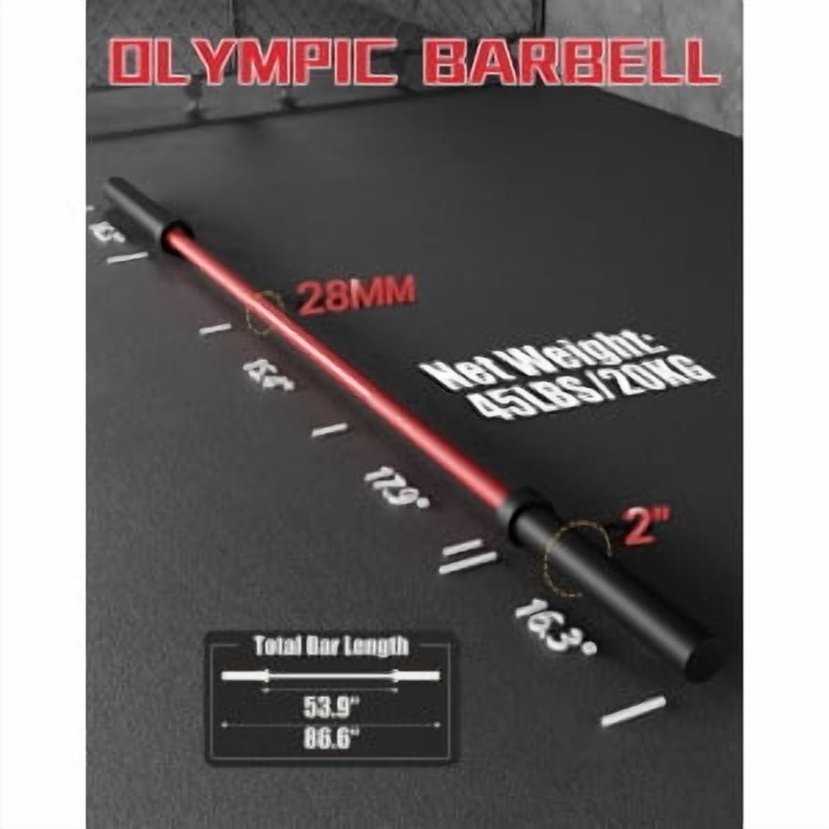 BouPower 7FT Barbell, Weight Bar For Weightlifting and Powerlifting, 45lb Straight Bar with Needle Bearings & Brass Bushings, 1500LBS Strength Training Bar Fit 2" Standard Weights Home Gym