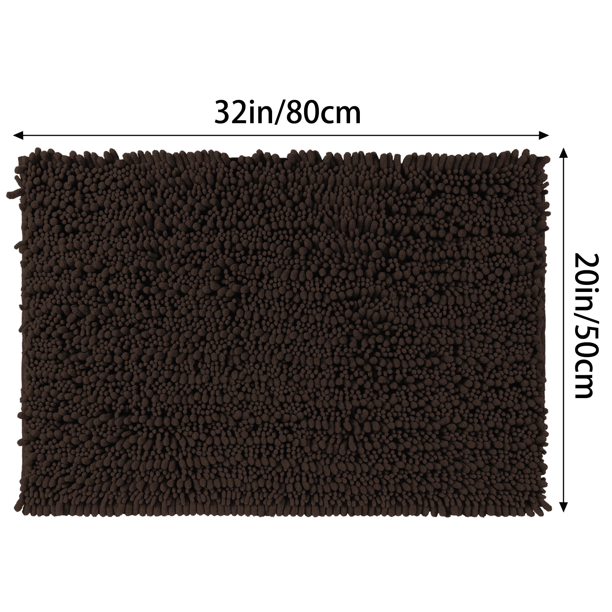 Unique Bargains Chenille Bathroom Rugs Non-Slip Bath Rugs Plain Washable Soft Shower Mat Brown 20" x 32"