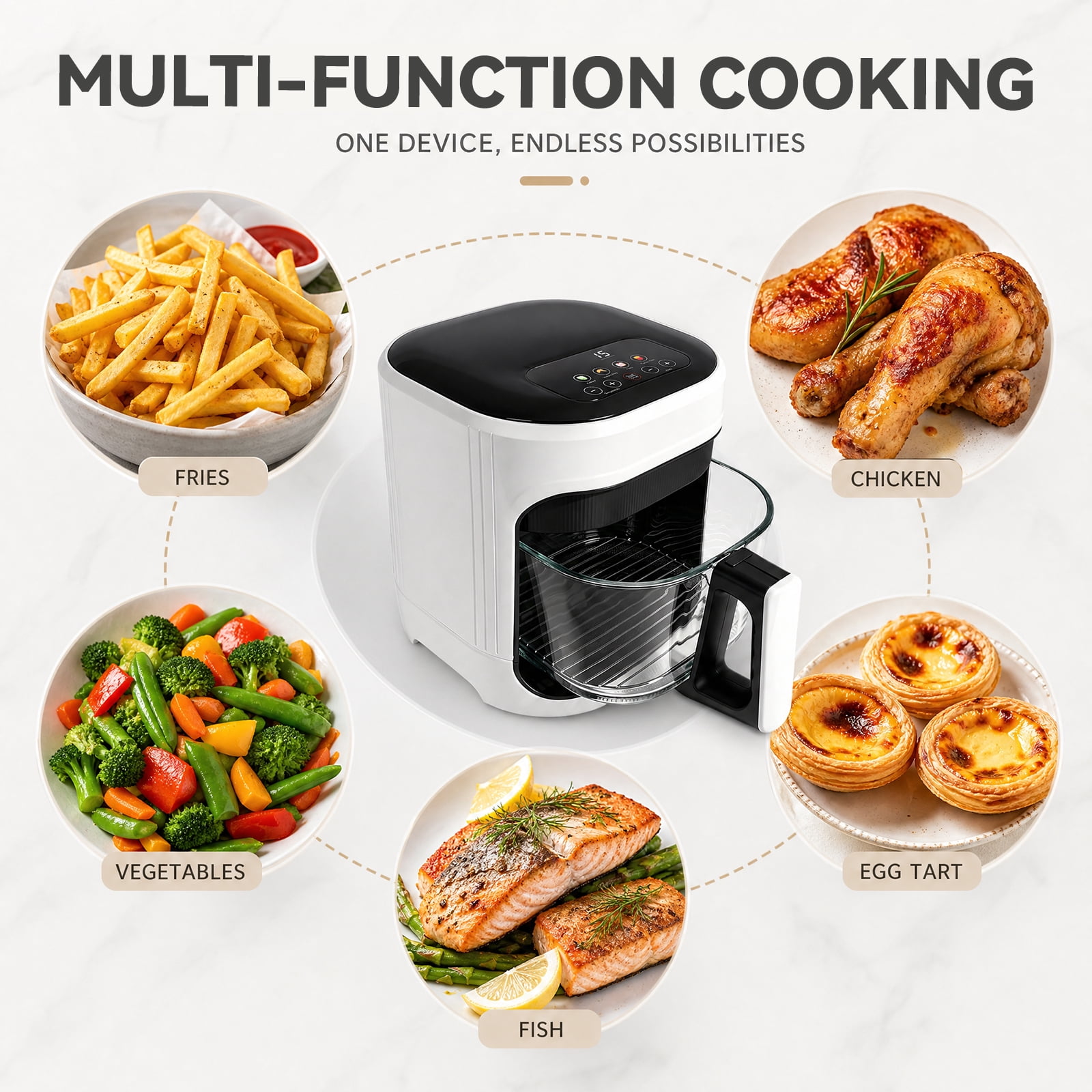 Air Fryer 5L with Touch Control, Adjustable tTemperature up to 200°C, 0-60-Minute Timer, 4 Preset Menus, Oil-free Cooking, and 1350W Power, Ideal for Families of 3-5 People.