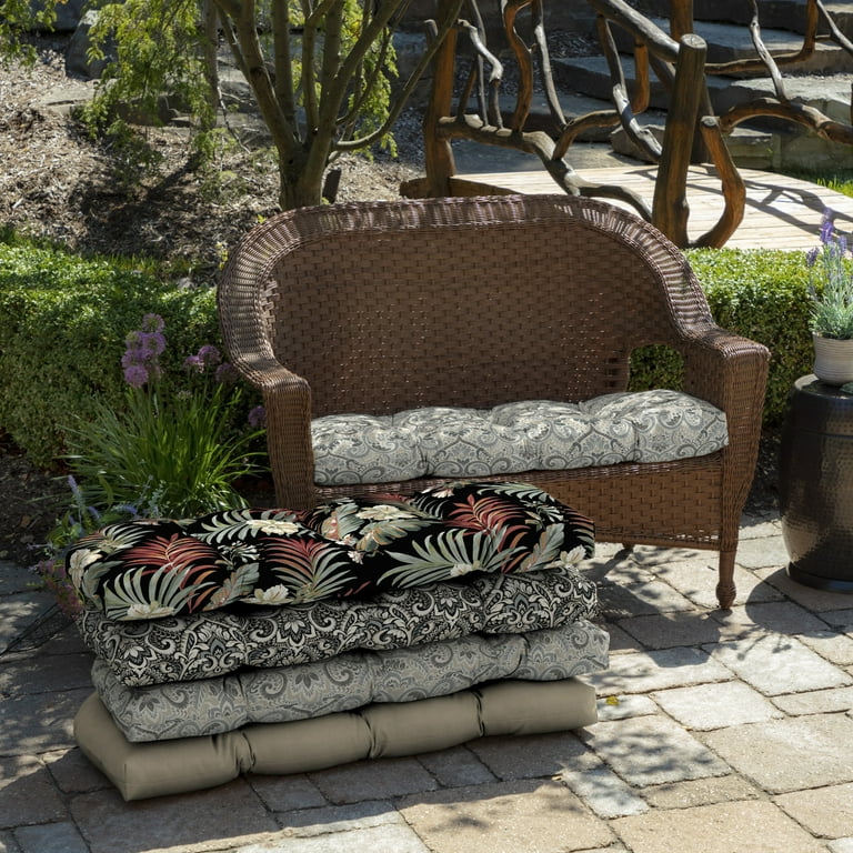 Arden Selections Outdoor Wicker Settee Cushion 41.5 x 18 Neutral Aurora Damask