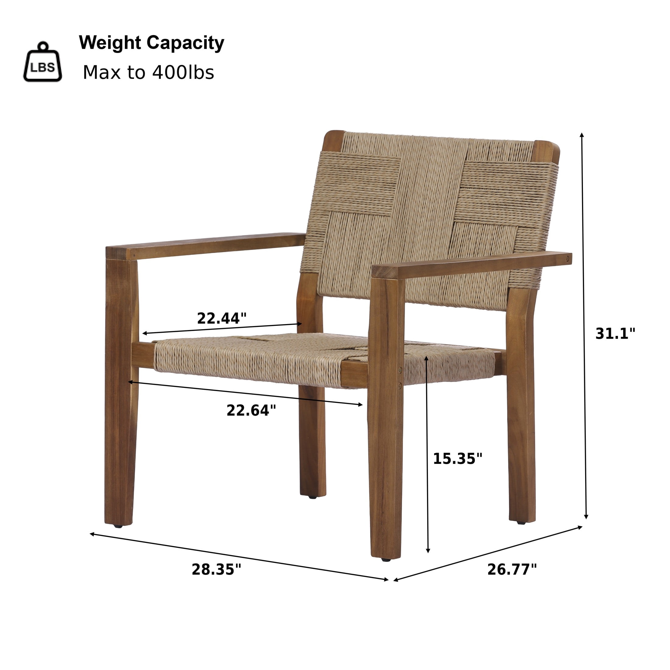 Christopher Knight Home Set of 2 Outdoor Club Chairs, Acacia Wood Frame with Rope Weave, Brown + Natural