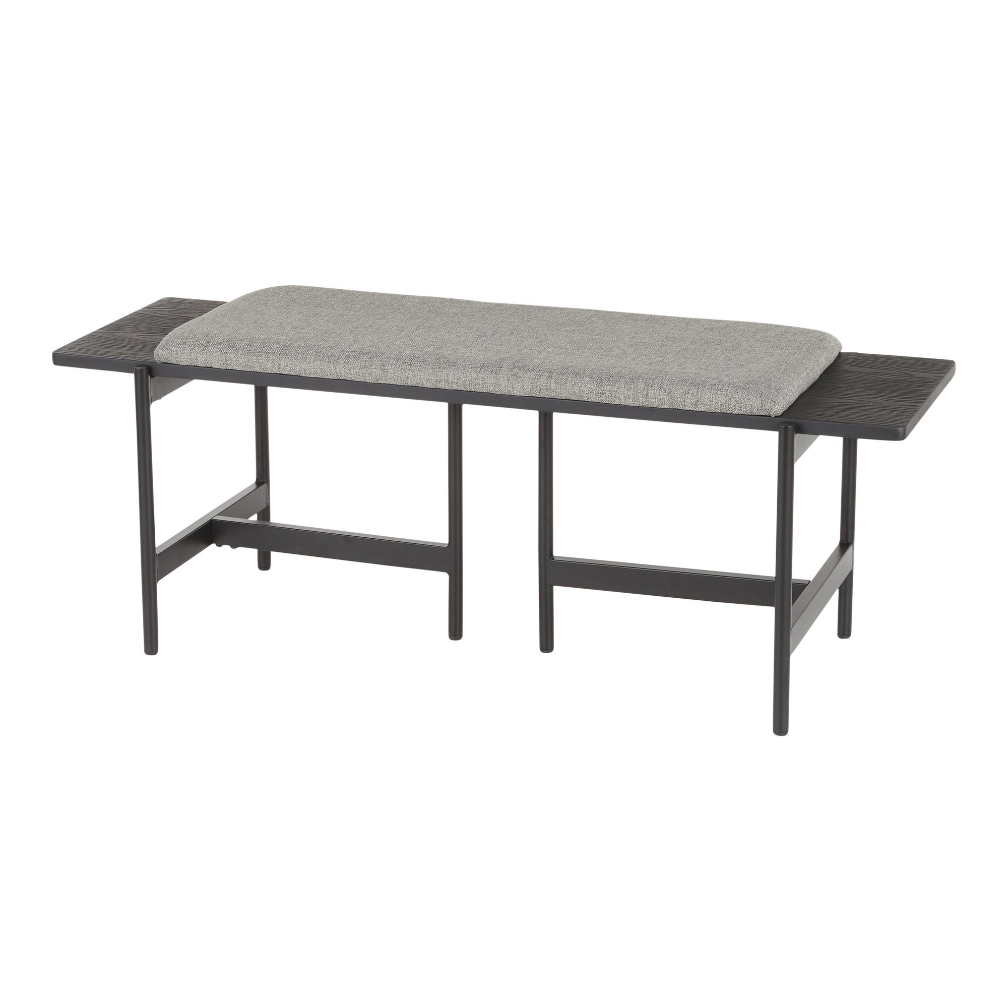 Chloe Contemporary Bench in Black Metal and Grey Fabric with Black Wood Accents by LumiSource - image 3 of 6