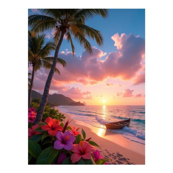 Diamond Art Kits for Adults, Tropical Sunset Beach Blossoms 5D Diamond Painting Kits for Adults Beginners, DIY Full Drill Diamond Painting, Gem Art and Crafts 12x16