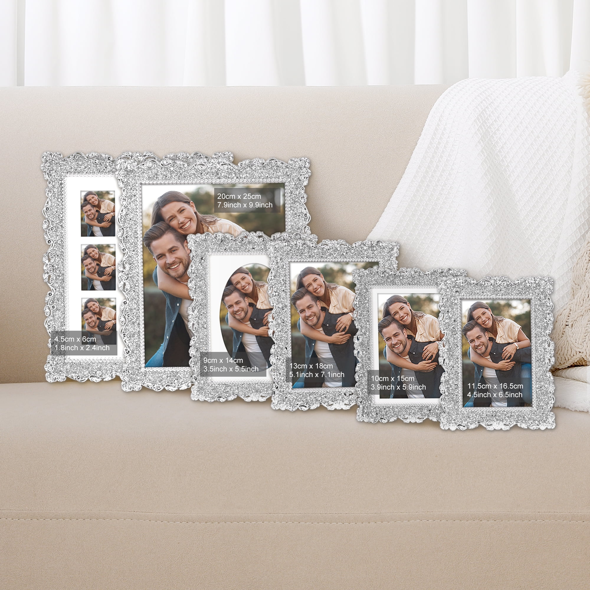 Unique Bargains Plated Picture Frame with Crystal Photo Frames Silver Oval Shape Silver Rectangle 4x6/8x10