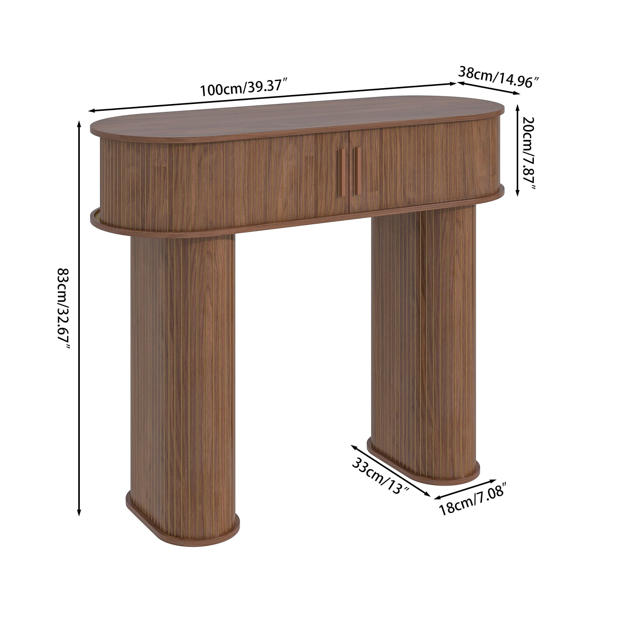 Furtivusia Console Table with Storage, Entryway Table with Sliding Door, Wood Sofa Table for Living Room, Foyer, Hallway, Walnut Color