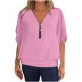 thumbnail image 4 of Fesfesfes Women's Print Color T-Shirt Three-Quarters Sleeve V-Neck Pullover Tops with Buttons Down Hem Fashion for Fall Outdoor Blouses(Pink#2,2XL), 4 of 7