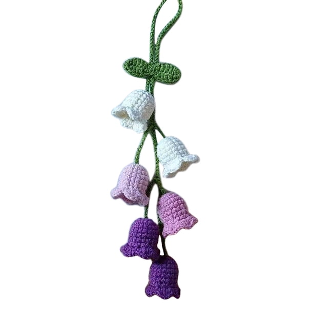 Crochet Flower Car Ornament Rearview Pendant for Ladies and Girls Cute Decorative Accessory for Vehicle Interior