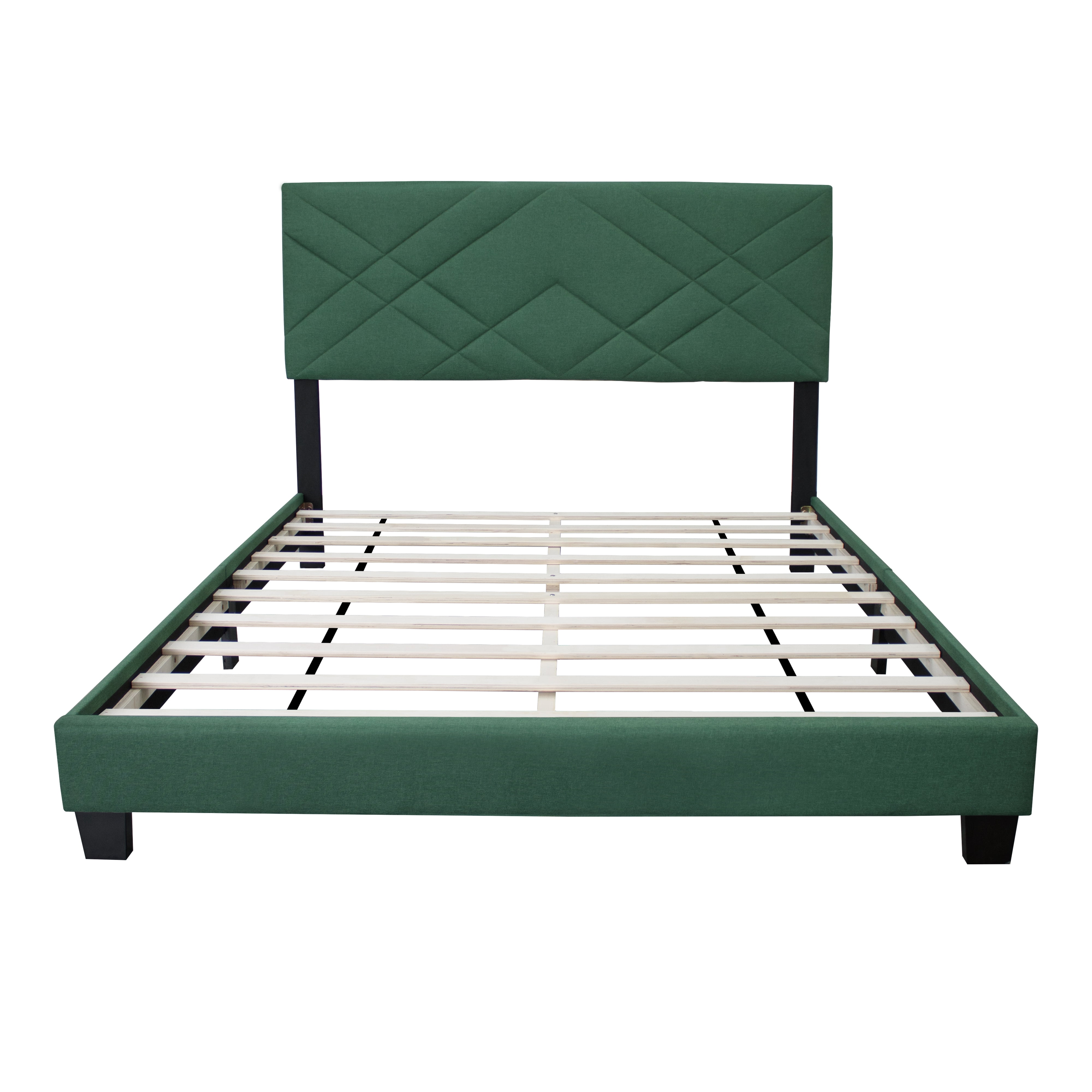 Euroco Upholstered Queen Size Platform Bed, Adjustable Headboard, Green
