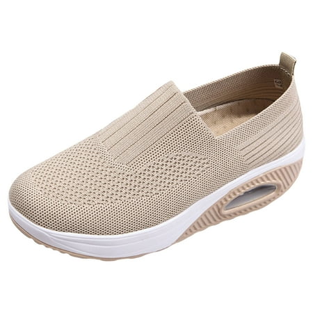 QYZEU Waterproof Sneakers Women Casual Shoes for Women Ladies Summer Fashion Solid Color Comfortable Non Slip Soft Sole Mesh Breathable Walking Sports Shoes Beige 38