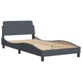 thumbnail image 3 of vidaXL Bed Frame with Headboard Dark Grey 100x190 cm Velvet, 3 of 5
