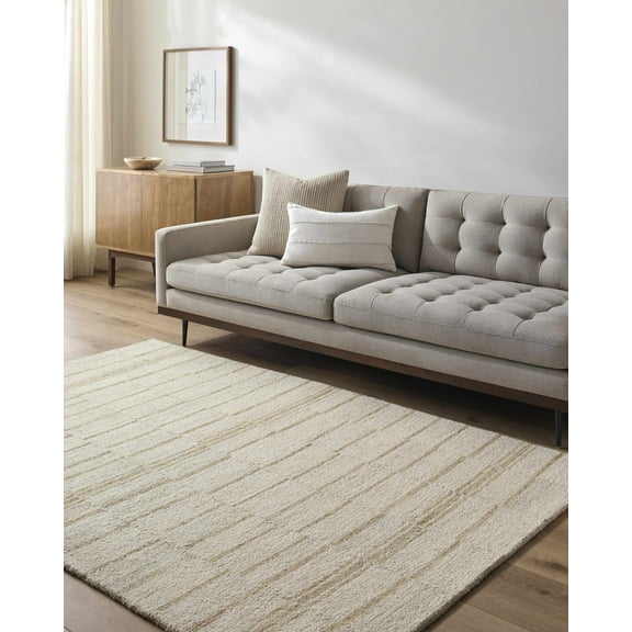 Hauteloom Abbatha Wool Living Room, Bedroom Area Rug - Bohemian, Transitional - Beige, Tan - 2' x 3'