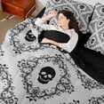 thumbnail image 4 of Homewish Gothic Spooky Skull 7 Pieces Full Size Bedding Sets,Retro Gray Damask Flowers Full Size Bed in a Bag,Happy Halloween Bed Set,Black Reversible, 4 of 8