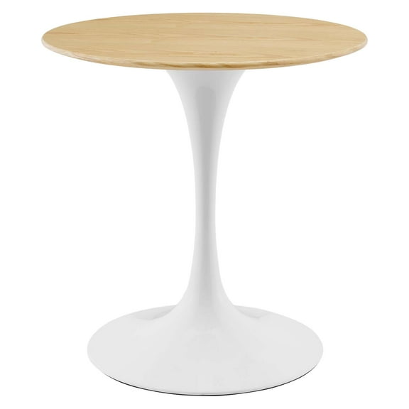 28 inch Dining Table, Round, Natural Brown White, Wood, Metal Steel, Modern Contemporary Mid-Century, Kitchen Room Cafe Bistro Restaurant Hospitality