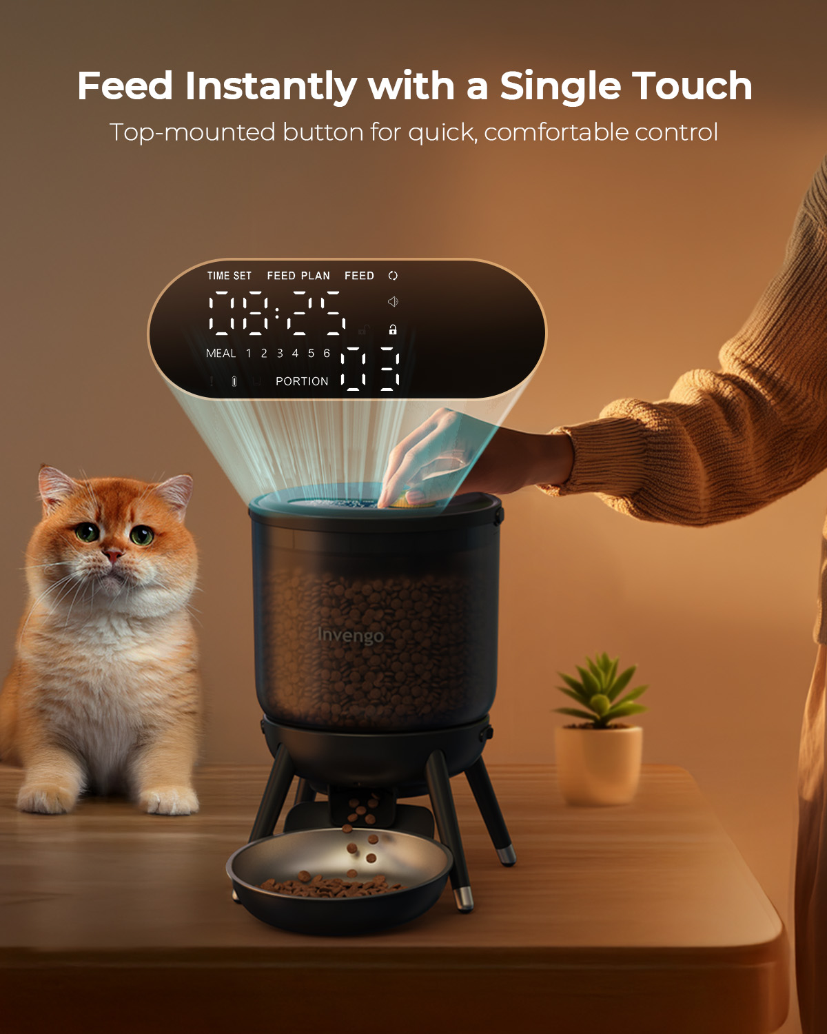 Automatic Cat Feeder, 12 Cups/3L Timed Cat Feeder One-Touch Top Button Feeding Pet Feeder, Food Dispenser with Top Button Manual Feed, Black